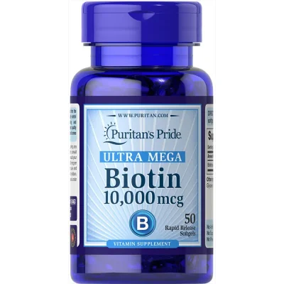 Puritan's Pride Biotin 10,000mcg for Healthy Hair, Skin & Nails, 50 Softgels