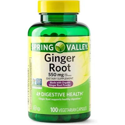 Spring Valley Ginger Root Herbal Supplement for Digestive Comfort & Nausea Relief, Capsules - 100 Count