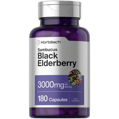 Horbaach Sambucus Black Elderberry, Immune Support & Antioxidant, Capsules - 180 Capsules