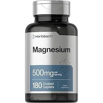Horbaach Magnesium Supplement, Supports Muscle & Nerve Function, Bone Health & Energy Production, Caplets - 180 Count