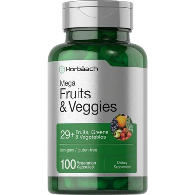 Horbaach Mega Fruits & Veggies Multivitamin & Multimineral for Overall Health, Vegetarian Capsules - 100 Count