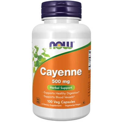 NOW Cayenne 500 mg, Supports Healthy Digestion & Cardiovascular Circulation, Veg Capsules - 100 Count