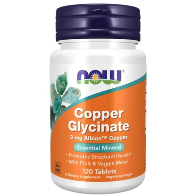 NOW Foods Copper Glycinate, Essential Mineral for Enzyme & Connective Tissue Health, Tablets - 120 Count