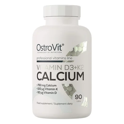 OstroVit Vitamin D3 + K2 + Calcium Supplement for Bone & Teeth Health and Optimal Calcium Absorption, Tablets - 90 Tabs