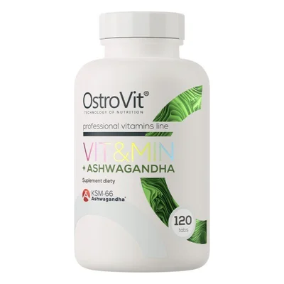 OstroVit VIT&MIN + ASHWAGANDHA, Multivitamin & Mineral Supplement with Adaptogenic Support for Vitality & Stress, Tablets - 120 Count