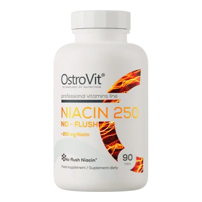 OstroVit NIACIN 250 NO-FLUSH, Supports Healthy Cholesterol & Cardiovascular Function, Tablets, 250mg - 90 Count