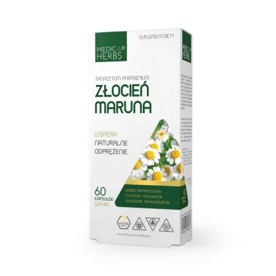 Medica Herbs Złocień Maruna, Feverfew Extract for Migraine Prevention & Relief, Capsules, 520 mg - 60 Count