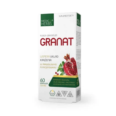 Supplement Granat Pomegranate Extract for Antioxidant & Cardiovascular Health, Capsules, 520mg - 60 Count