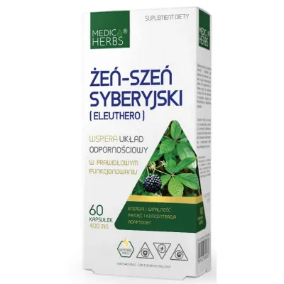 Medica Herbs Siberian Ginseng (Eleuthero) for Stress Adaptation & Physical/Mental Performance, Capsules - 60 Count