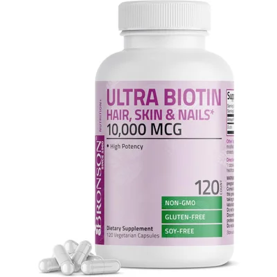 Bronson Biotin for Hair, Skin & Nails Support, Vegetarian Capsules - 120 Count