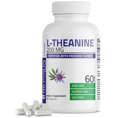 Bronson L-Theanine Supplement for Relaxation and Mental Clarity, Capsules - 60 Count