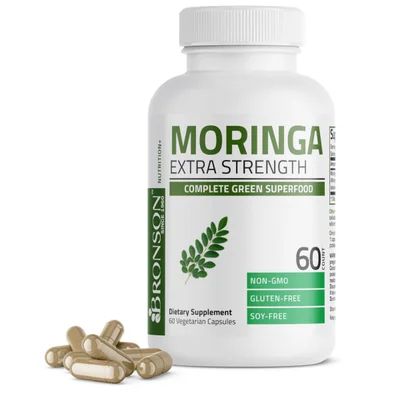 Bronson Moringa Extra Strength, Rich Source of Antioxidants, Vitamins & Minerals, Vegetarian Capsules - 60 Count