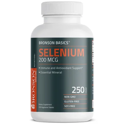 Bronson Selenium 200 MCG, Powerful Antioxidant, Thyroid & Immune Support, Vegetarian Tablets - 250 Count