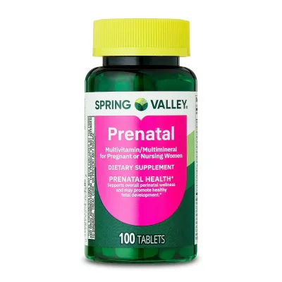 Spring Valley Prenatal Multivitamin, Essential Vitamins & Minerals for Pregnancy & Lactation Support, Tablets - 100 Count