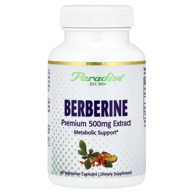 Paradise Herbs Berberine Extract 500mg, Supports Metabolic & Heart Health - 60 Vegetarian Capsules