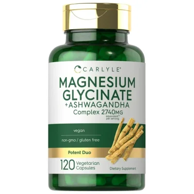 Carlyle Magnesium Glycinate + Ashwagandha, Supports Muscle & Nerve Relaxation & Stress Adaptation, Vegetarian Capsules - 120 Count