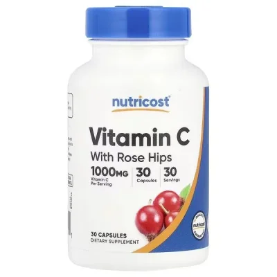 نيوتريكوست (Nutricost) فيتامين سي مع وردة المسك لدعم المناعة، كبسولات - 30 كبسولة