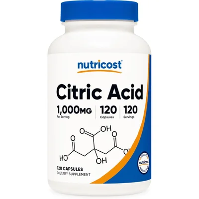 Nutricost Citric Acid, Mineral Supplement, Kidney Stone Prevention, Capsules - 120 Count
