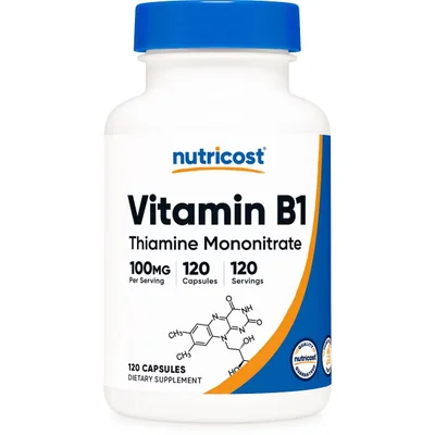 Nutricost Vitamin B1 Thiamine, Essential for Energy Production & Carb Metabolism, Capsules - 120 Count