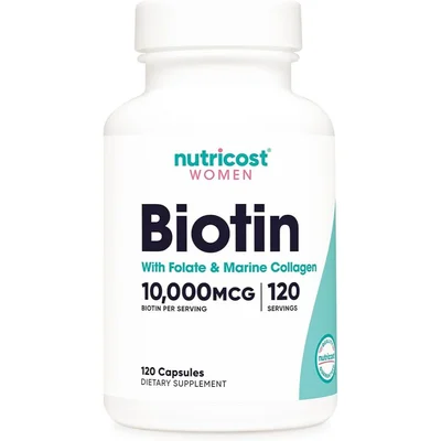 نيوتريكوست (Nutricost) بيوتين فيتامين ب7، لتعزيز صحة الشعر والبشرة والأظافر ودعم الأيض، 10,000 مكجم، 120 كبسولة