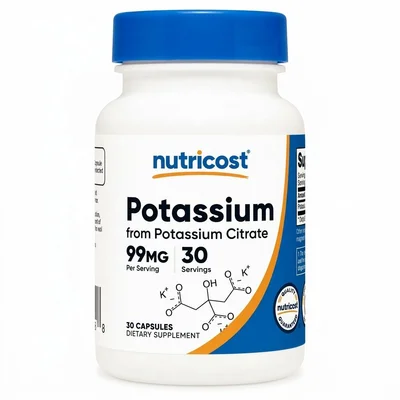 نيوتريكوست (Nutricost) سترات البوتاسيوم لدعم توازن الكهارل ووظائف الأعصاب والعضلات، كبسولات - 30 كبسولة