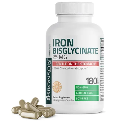 Bronson Iron Bisglycinate Supplement, Supports Red Blood Cell Formation, Vegetarian Capsules - 90 Count