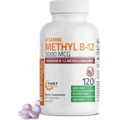 Bronson Methyl B-12, Supports Healthy Nerve Function & Red Blood Cell Formation, 5000mcg Lozenges - 120 Count