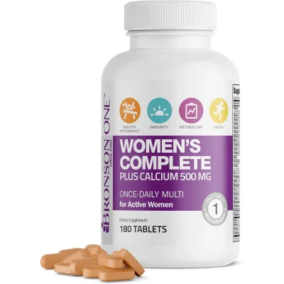 Bronson Women's Complete Plus Calcium, Multivitamin & Bone Support Supplement, Tablets - 180 Count