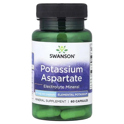 Swanson Potassium Aspartate, Mineral Supplement for Nerve, Muscle & Heart Health, Capsules - 60 Count