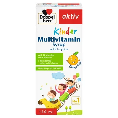 Doppelherz Kinder Multivitamin + Lysine Syrup for Healthy Growth Support - 150ml