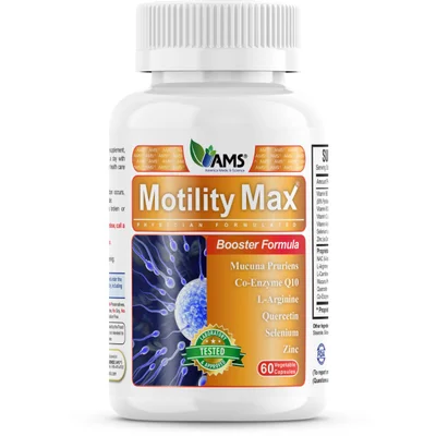 AMS USA موتيليتي ماكس (MOTILITY MAX) لدعم خصوبة الرجال، يعزز حركة الحيوانات المنوية وجودتها، مكمل غذائي، 60 كبسولة