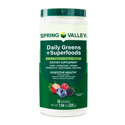 Spring Valley Daily Greens + Superfoods Blend, Supports Overall Health & Vitality, Powder - 30 Servings