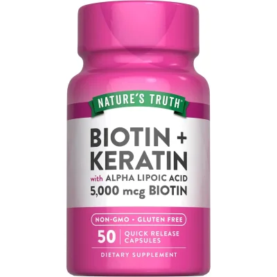 Nature's Truth Biotin + Keratin + Alpha Lipoic Acid for Hair, Skin & Nails Support, Capsules - 50 Count