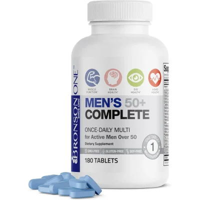 Bronson Men's 50+ Complete Multivitamin for Active Men, Supports Health & Vitality, Tablets - 180 Count