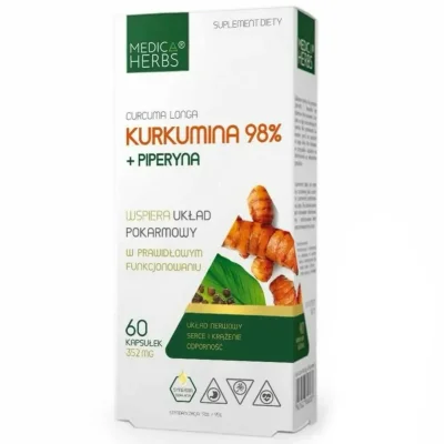 ميديك هيربس (MEDIC HERBS) كوركومينا بيبيرين، دعم العمليات المضادة للالتهابات والدفاع المضاد للأكسدة، كبسولات - 60 كبسولة