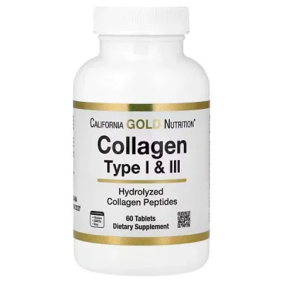 California Gold Nutrition كولاجين النوع الأول والثالث ببتيدات الكولاجين المتحللة، لدعم البشرة والشعر والمفاصل، 60 قرصًا