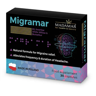 ميجامار (Migramar) لدعم تخفيف الصداع النصفي، مستخلصات عشبية وفيتامينات، كبسولات - 30 كبسولة