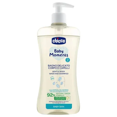 Chicco Baby Moments Wash & Shampoo, Gentle Cleansing & Moisturizing - 500ml