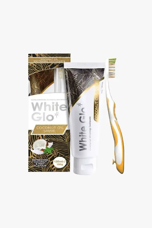 معجون أسنان وايت جلو (White Glo) بزيت جوز الهند لتبييض الأسنان - 120 مل مع فرشاة مجانية — White Glow — Tube 120 ml / أنبوب 120 مل