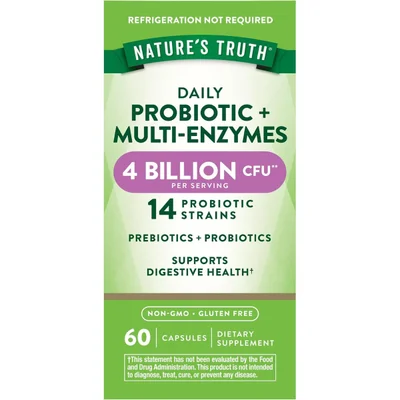 Nature's Truth Daily Probiotic + Multi-Enzymes for Digestive Health Support, 4 Billion CFU, 60 Capsules