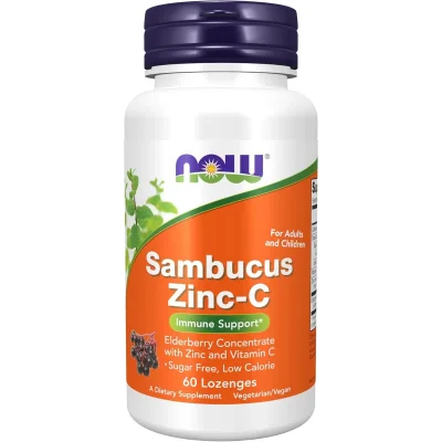 NOW فودز (NOW Foods) سامبوكوس زنك-سي مركز البيلسان مع الزنك وفيتامين سي، دعم المناعة، أقراص قابلة للمضغ - 60 قرصًا