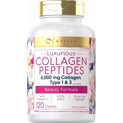Carlyle Collagen Peptides Type 1 & 3 for Skin, Hair & Joint Support, Capsules - 120 Count