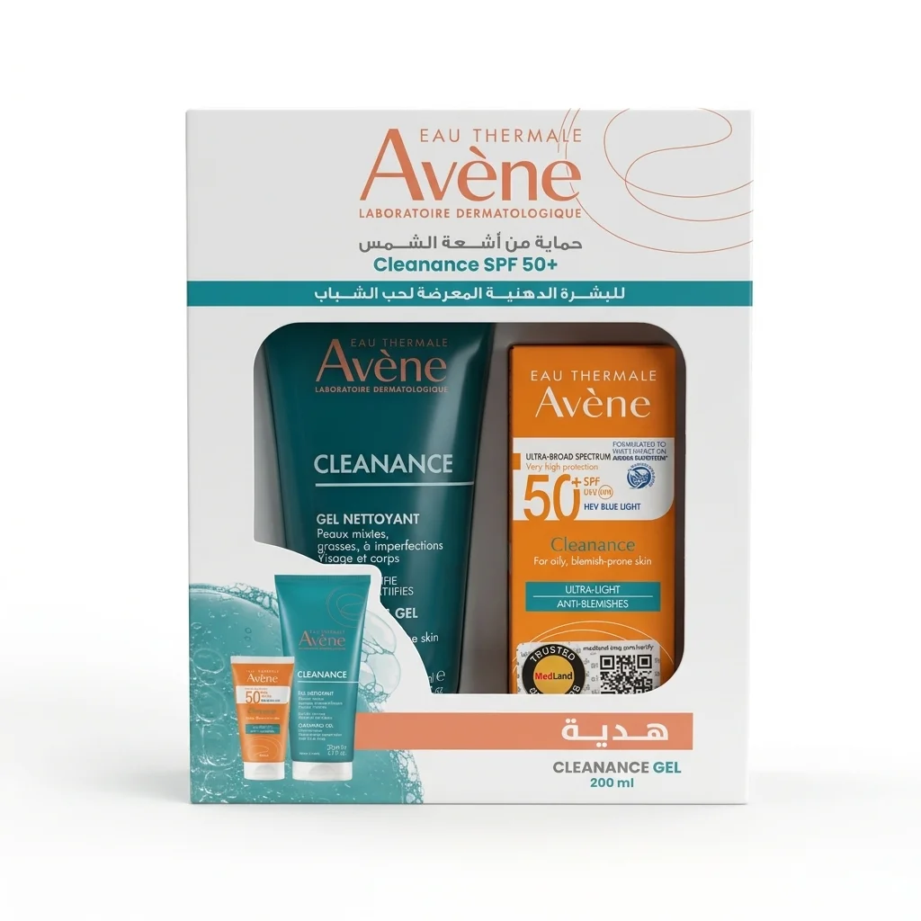 أفين كلينانس طقم واقي شمس SPF 50+ وجل منظف — Avene — Kit containing a sunscreen and a cleansing/treatment gel