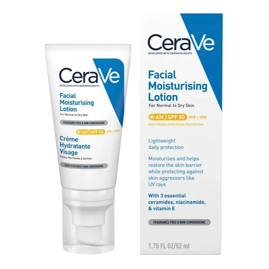 سيرافي لوشن الترطيب اليومي للوجه مع واقي شمس SPF50 للبشرة العادية إلى الجافة – 50 مل — CeraVe — 50 ml / 50 مل
