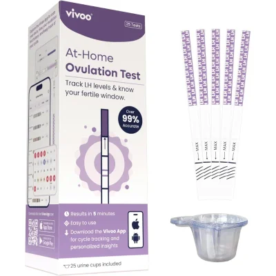فُوفو (Vivoo) اختبارات التبويض، لتتبع الدورة الشهرية ونتائج الاختبارات مع تطبيق فُوفو، 25 اختبار تبويض (LH) مغلف بشكل فردي مع 25 كوب - Vivoo Store - 25 test strips + 25 cups